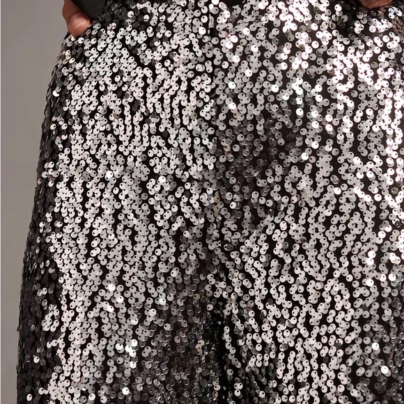 Anthropologie The Colette Cropped Wide-Leg Sequin Pants Silver Cocktail 26 NEW - Picture 3 of 8